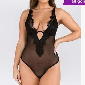 Sexy lingerie Lace mesh wire accent teddy nightwear